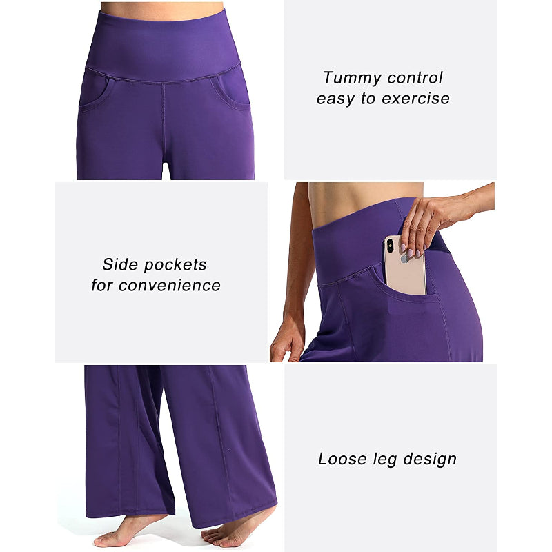 Women Wide Leg Yoga Pants High Waist Stretch Workout Sweatpants With Pockets Casual Straight Leg Pants