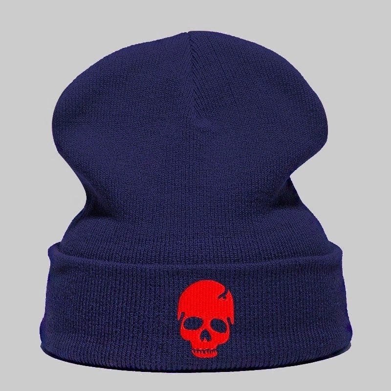 Unisex Casual Skull Embroidery Eaveless Wool Cap