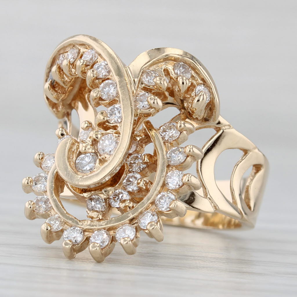 0.61ctw Rolling Spinning Diamond Swirl Ring 14k Yellow Gold Size 6.25