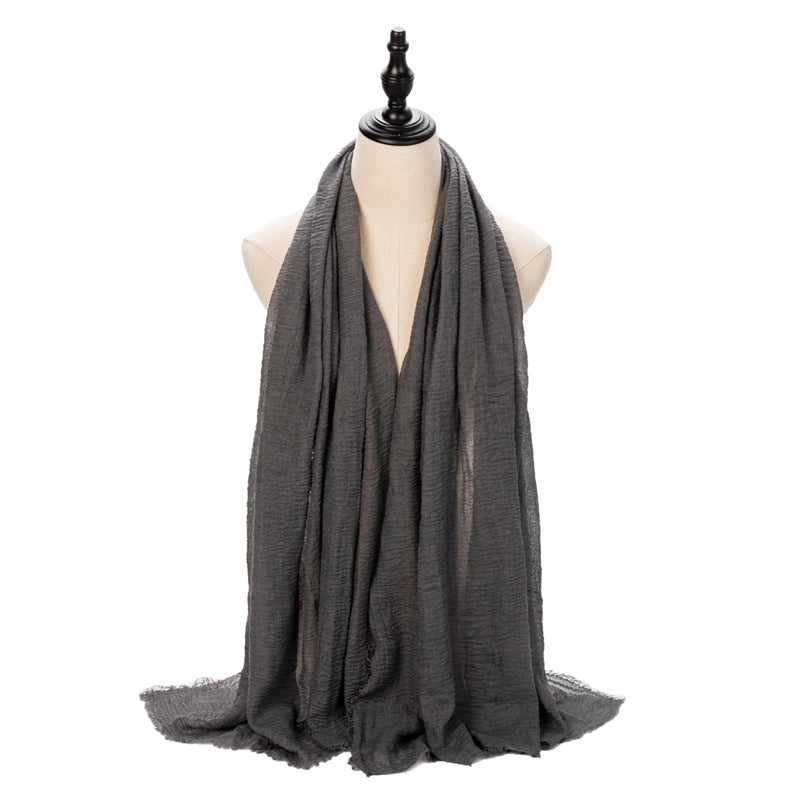 Hot Selling Women's Cotton And Linen Solid Color Baotou Scarf Cover Pleated Short Beard Headscarf