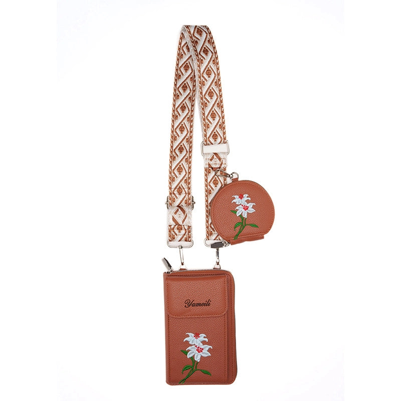 Women's Pu Leather Letter Flower Elegant Round Square Zipper Flip Cover Phone Wallets