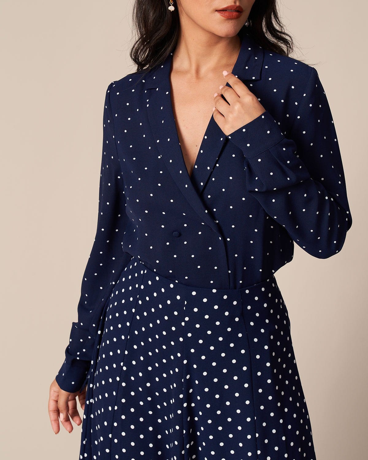 The Navy V Neck Polka Dot Button Up Shirt