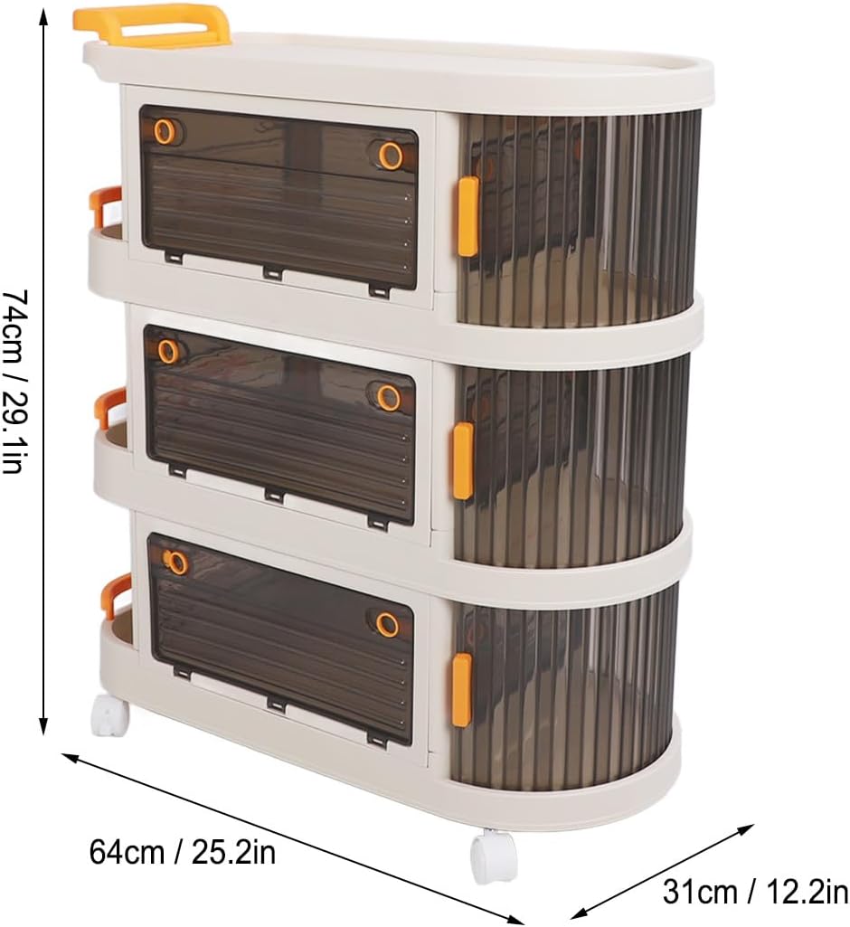 Rolling Utility Cart. Large Capacity Plastic Rolling Storage Cart With Transparent Panel. Handle And Lockable Caster Wheels