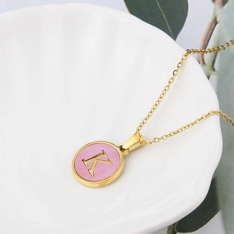Minimalist Letter Titanium Steel Shell 18K Gold Plated Plating Inlaid Shell Necklace