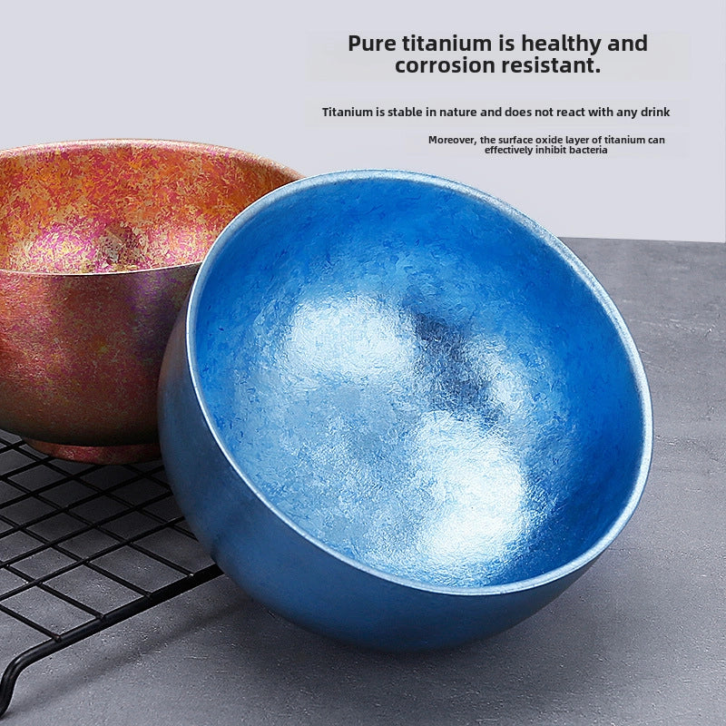 Household Large Double-layer Thickened Pure Titanium Bowl High-end Restaurant Pure Titanium Rice Bowl Tableware Outdoor Insulated Titanium Alloy Round Bowl