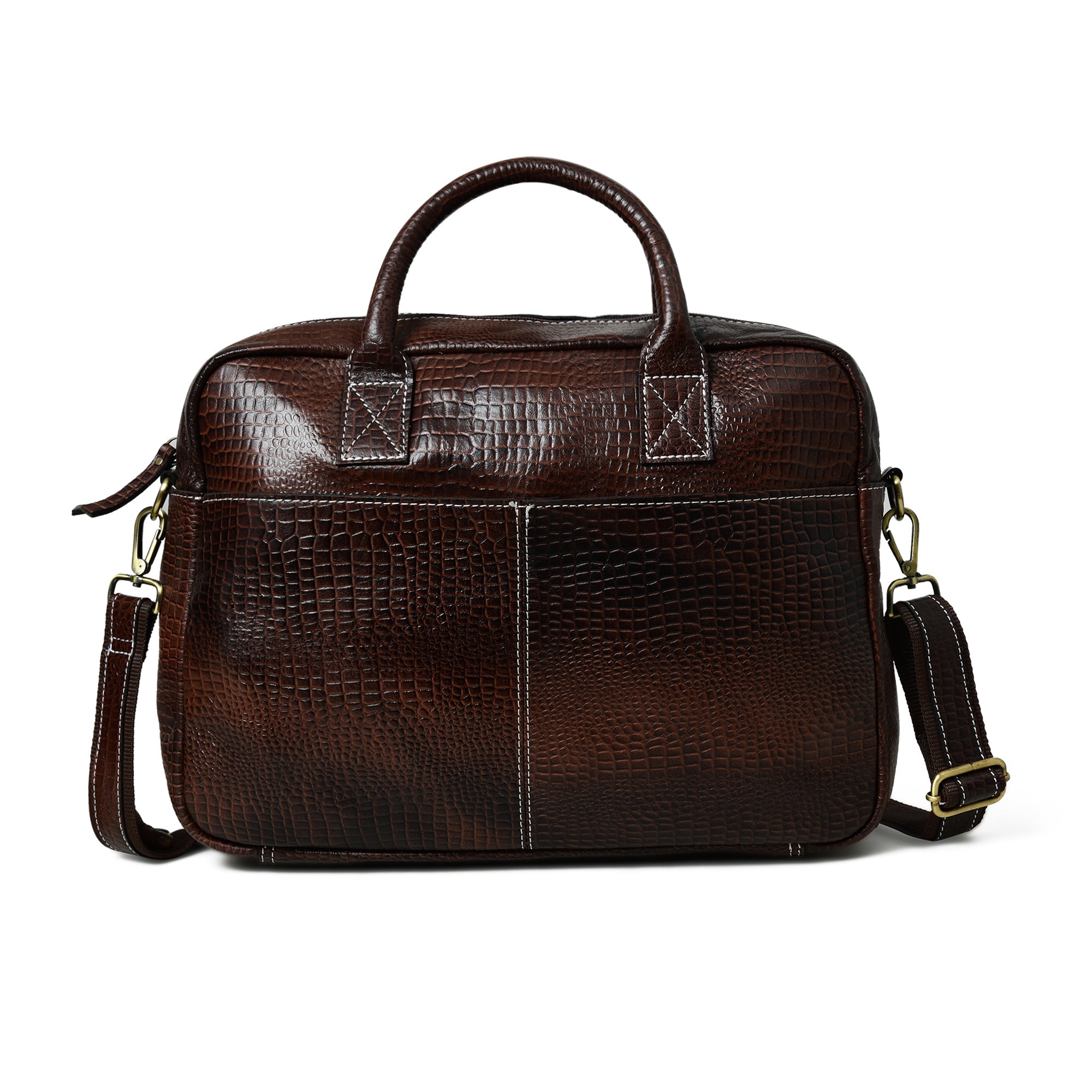 Laurent Slim Leather Briefcase- Dark Brown