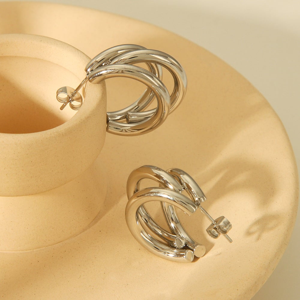 IG Style Geometric Layered Stainless Steel PVD 18K Gold Plating Drop Earrings