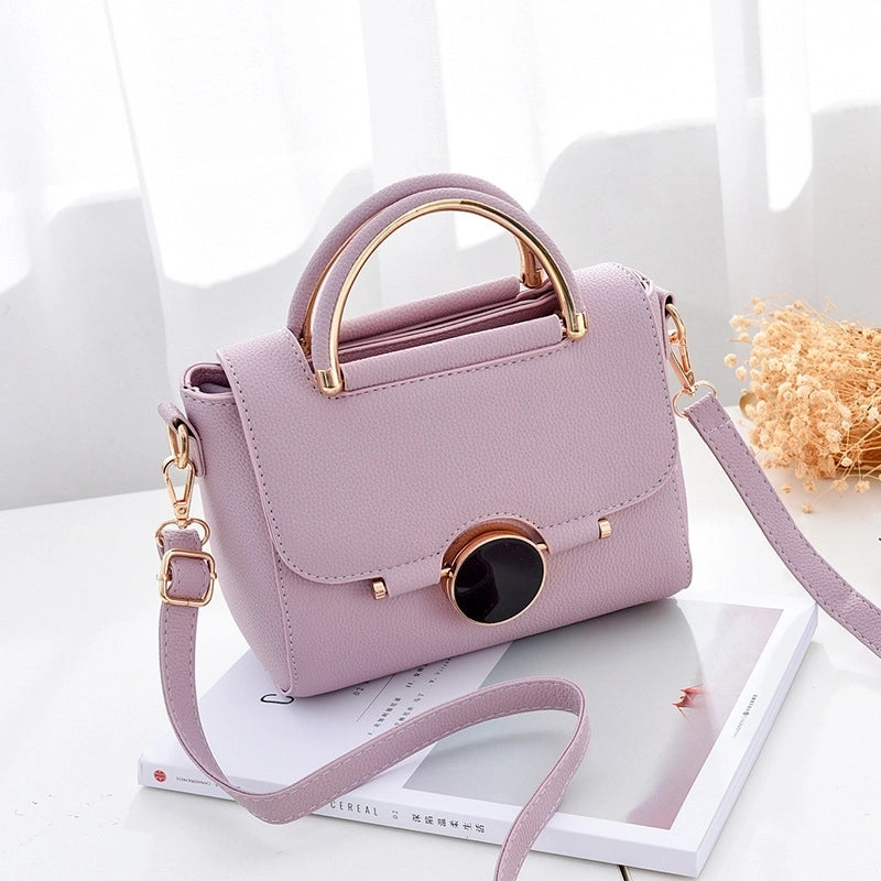 Women's Medium Pu Leather Solid Color Fashion Square Flip Cover Shoulder Bag Crossbody Bag