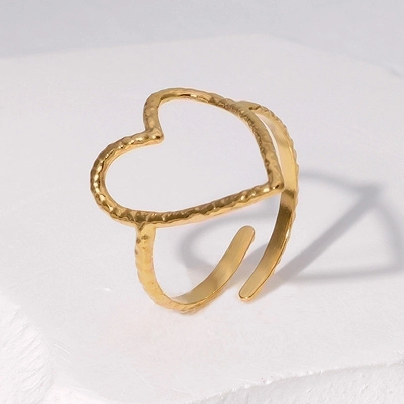 304 Stainless Steel 18K Gold Plated Elegant Retro Plating Geometric Leaf Heart Shape Open Rings