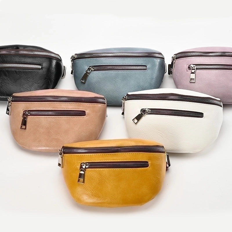 3 Pieces Women's Fashion Solid Color Pu Leather Waist Bags