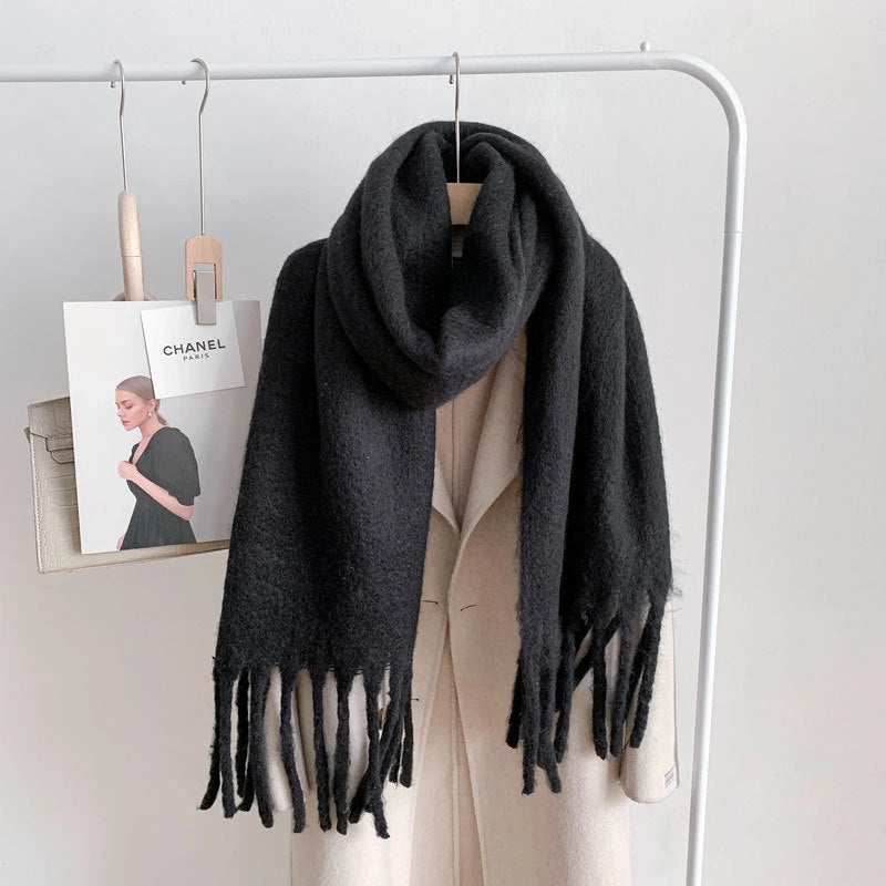 Women's Minimalist Solid Color Imitation Cashmere Tassel Scarf
