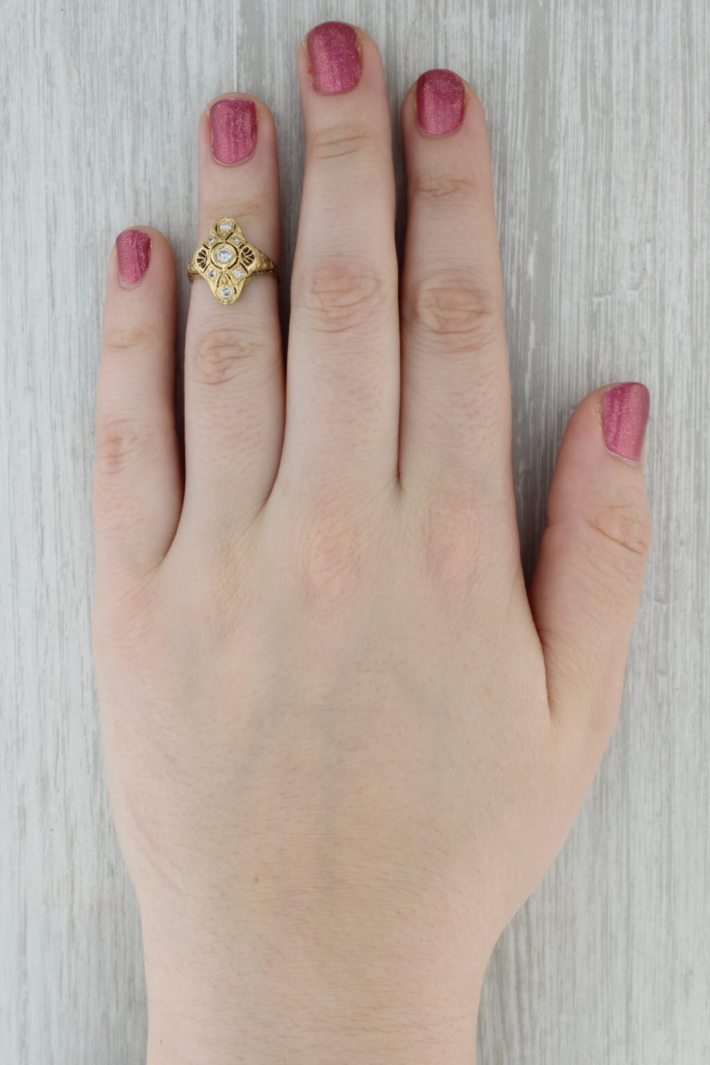 Vintage Art Deco 0.24ctw Diamond Filigree Ring 18k Yellow Gold Size 5.25