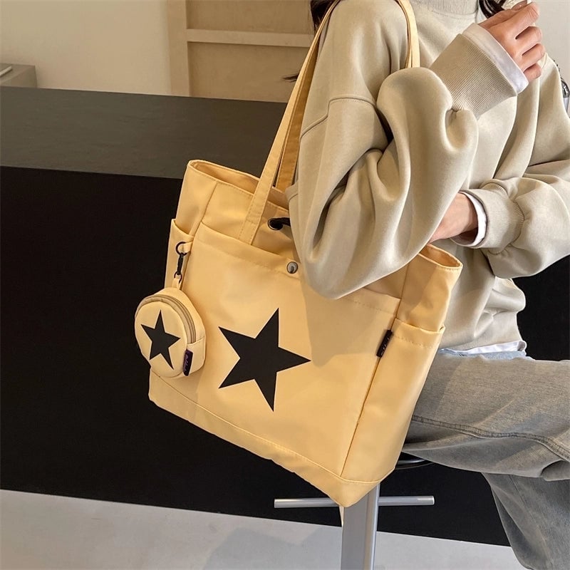 Women's Large Canvas Star Classic Style Zipper Tote Bag