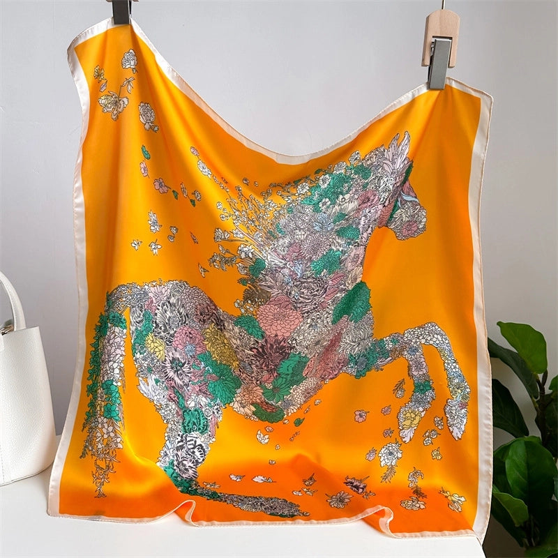 Unisex Casual Minimalist Stripe Flower Polyester Satin Printing Silk Scarf
