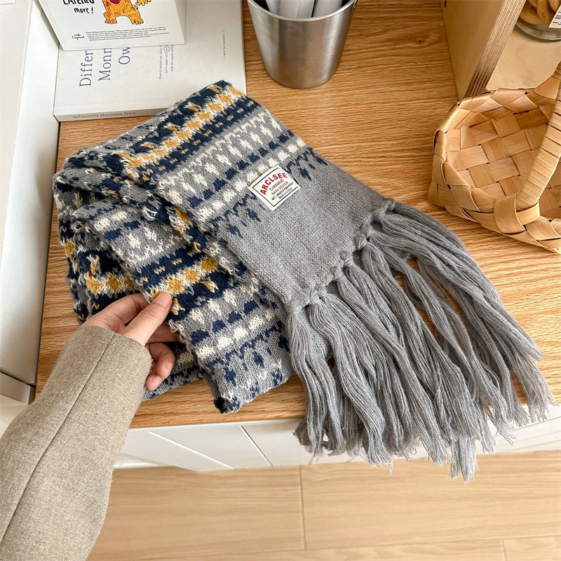 Women's Retro Ethnic Style Stripe Imitation Cashmere Tassel Scarf