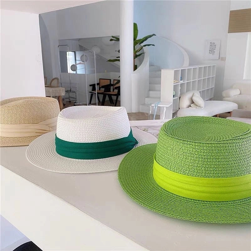 Women's Vacation Solid Color Flat Eaves Straw Hat