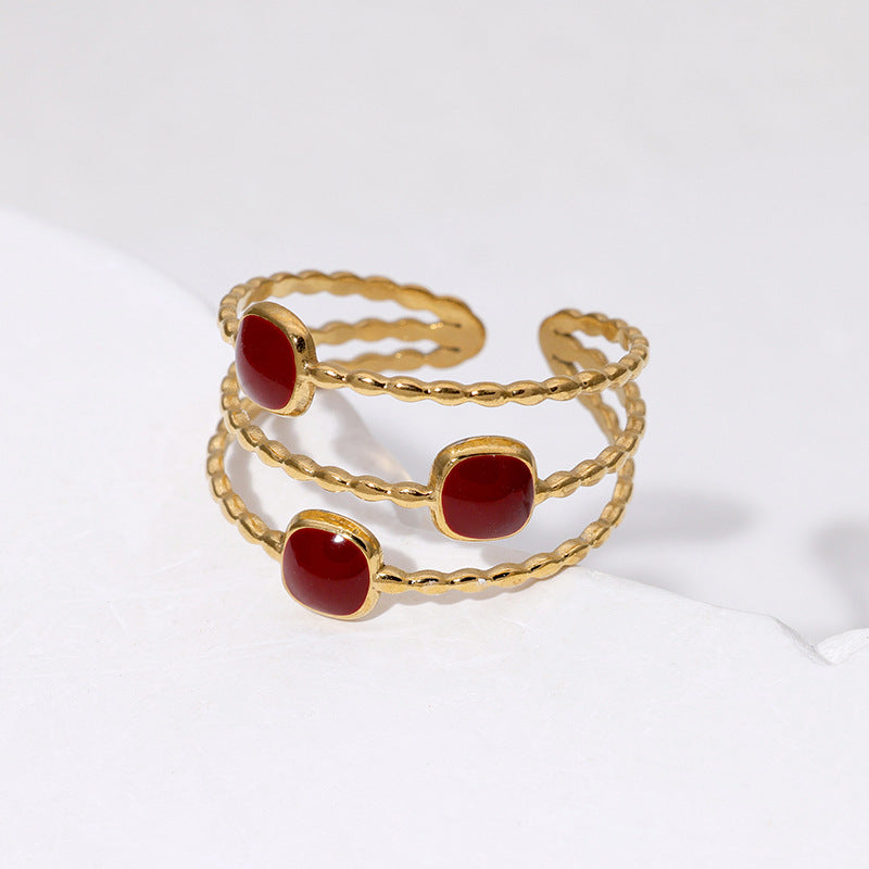 Retro Vintage Niche Personality Stainless Steel Open Ring For Women