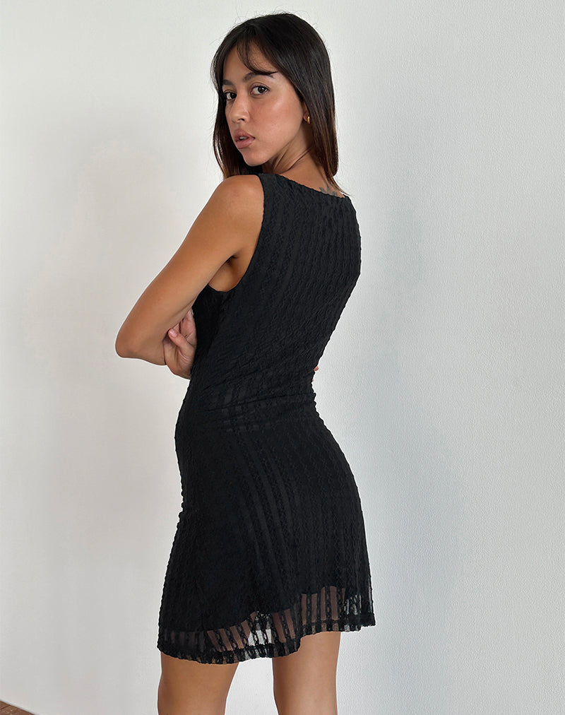 Zerrin Mini Dress in Textured Lace Black