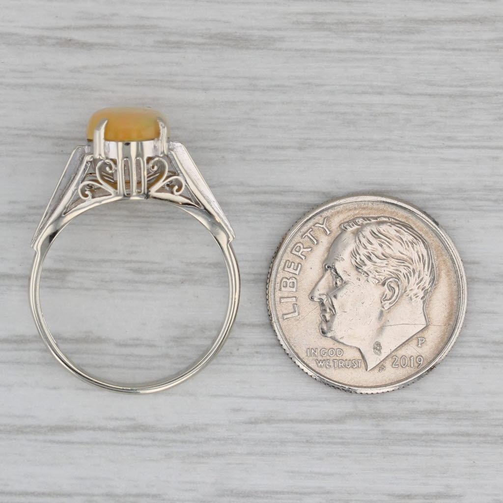 Rainbow Yellow Opal Solitaire Ring 14k White Gold Size 6.25