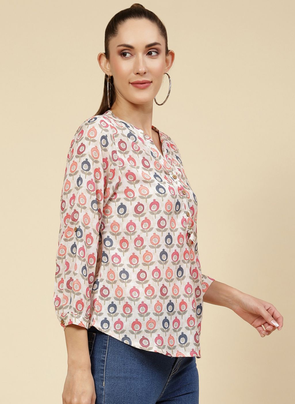 Women Cream Printed Top