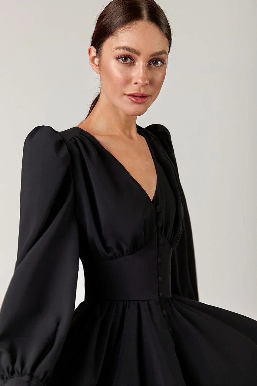 Long Sleeve V-neck Empire Waist A-line Dress( clearance sale