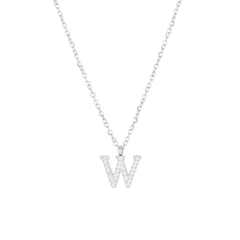 Minimalist Letter 304 Stainless Steel Zircon 16K Gold Plated White Gold Plated Plating Inlay Pendant Necklace