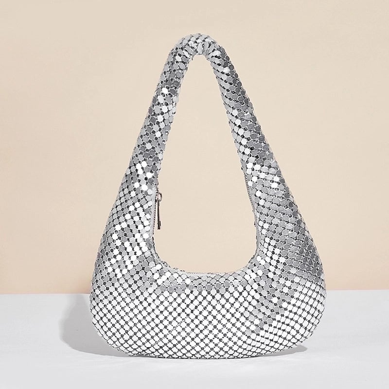 Women's Polyester Sequins Vintage Style Dumpling Shape Zipper Shoulder Bag Underarm Bag