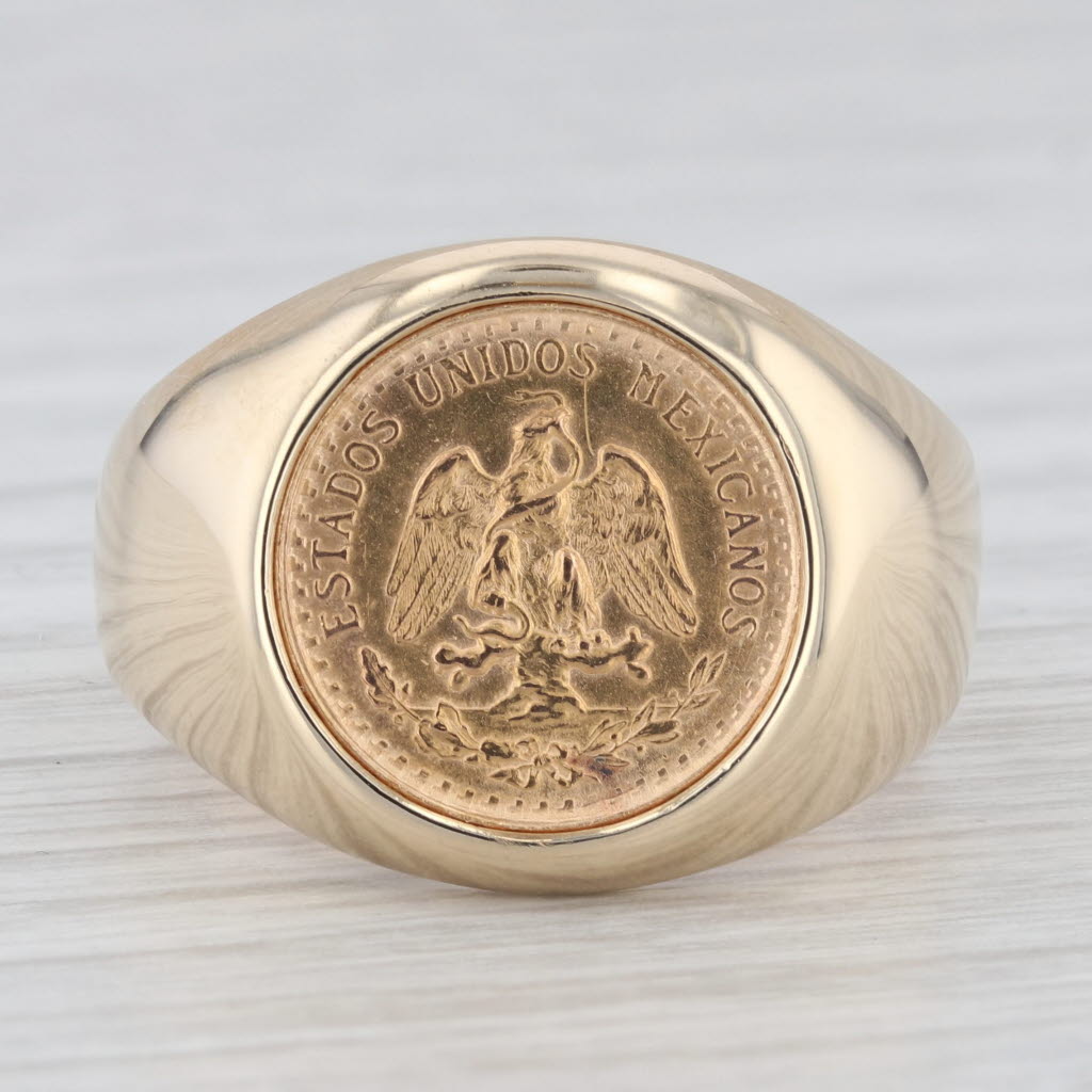 1945 Dos Pesos Coin Ring 14k 900 Yellow Gold Size 9 Mexico