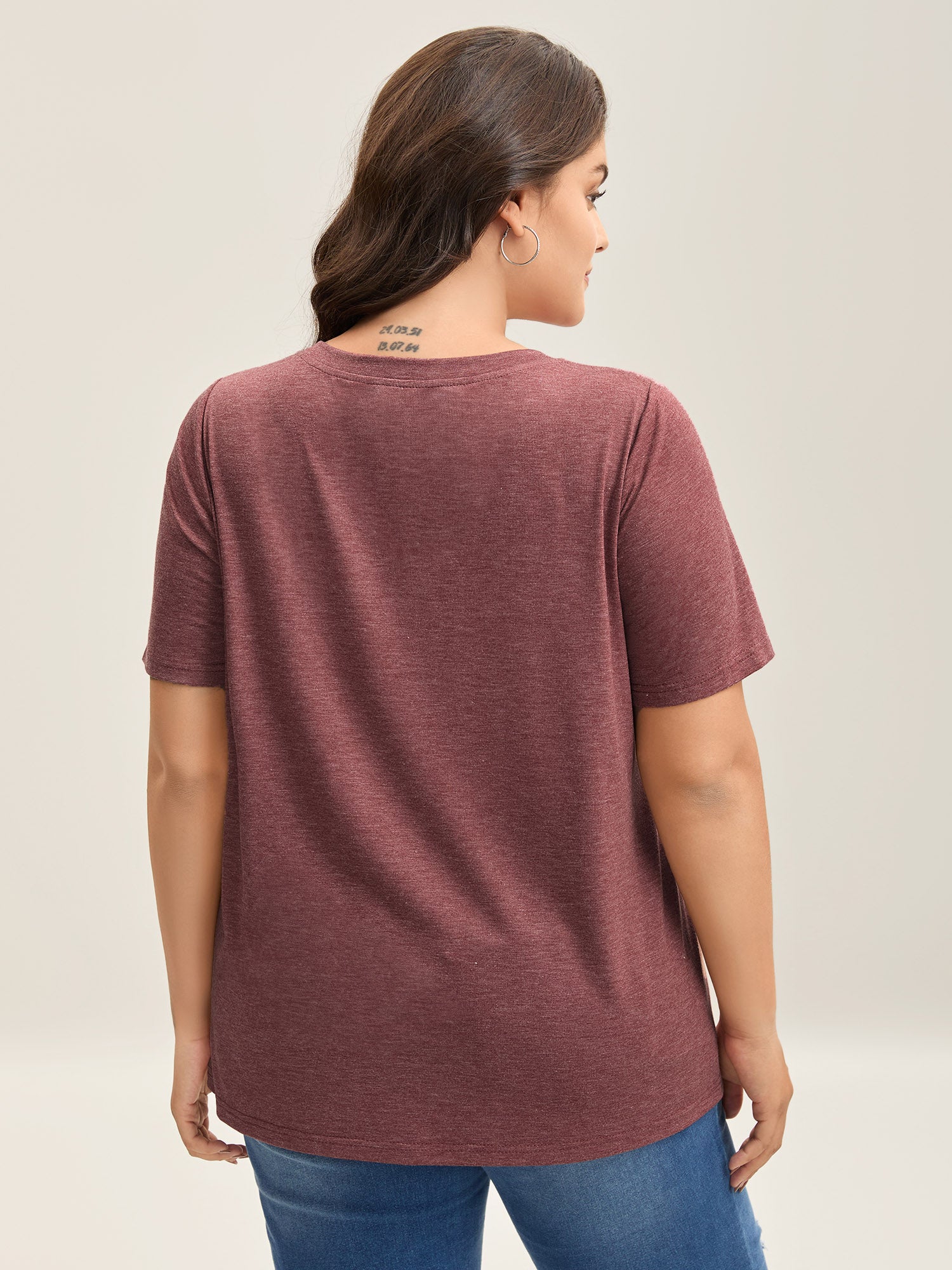 Plicated Detail Shoulder Plain T-Shirt