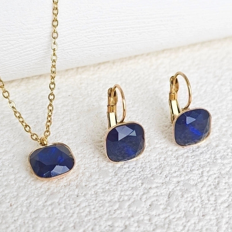 304 Stainless Steel Gold Plated Minimalist Shiny Inlay Square Zircon Jewelry Set