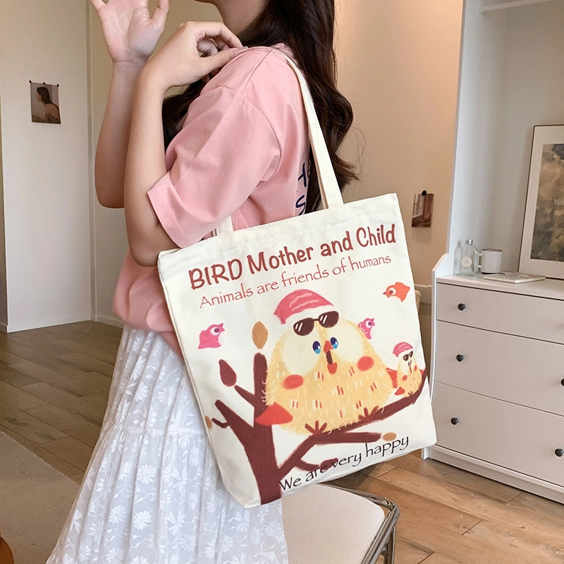 Women's Medium Canvas Cartoon Cute Square Zipper Shoulder Bag
