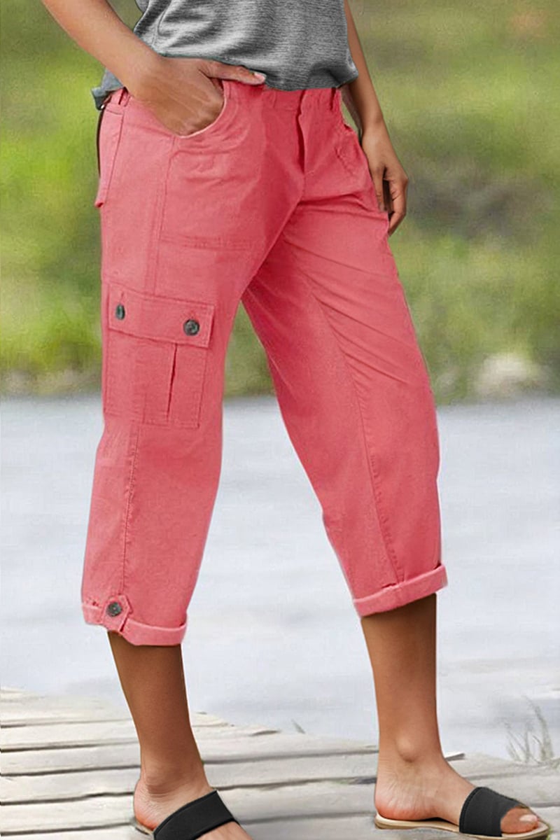🔥 8 PACK-$24.96 TODAY ONLY🔥Roll Tab Hem Multi Pocket Capri Mid Waist Cargo Pants