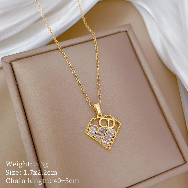 Fashion Geometric Titanium Steel Copper Plating Artificial Diamond Necklace