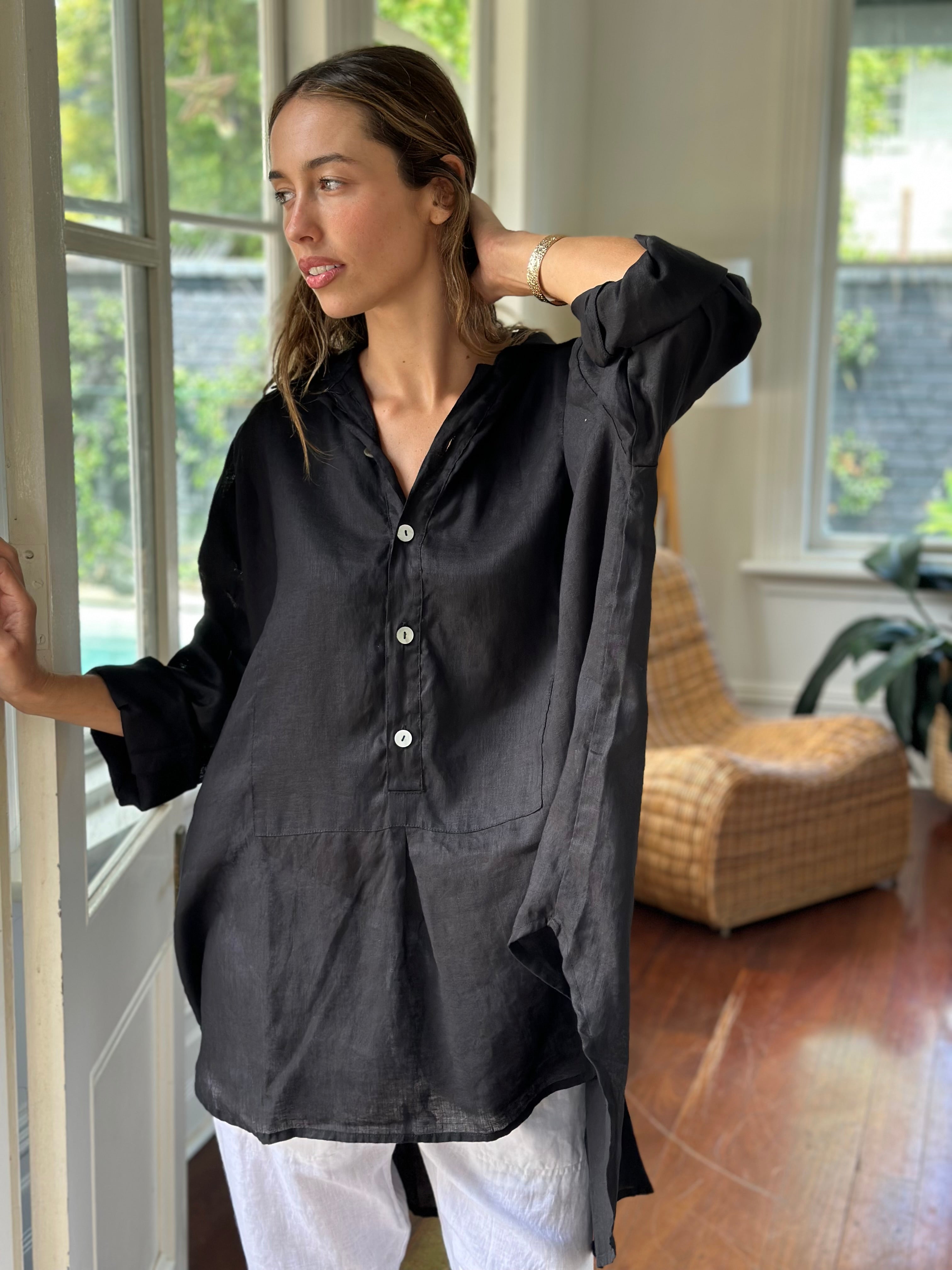 megan shirt - black linen