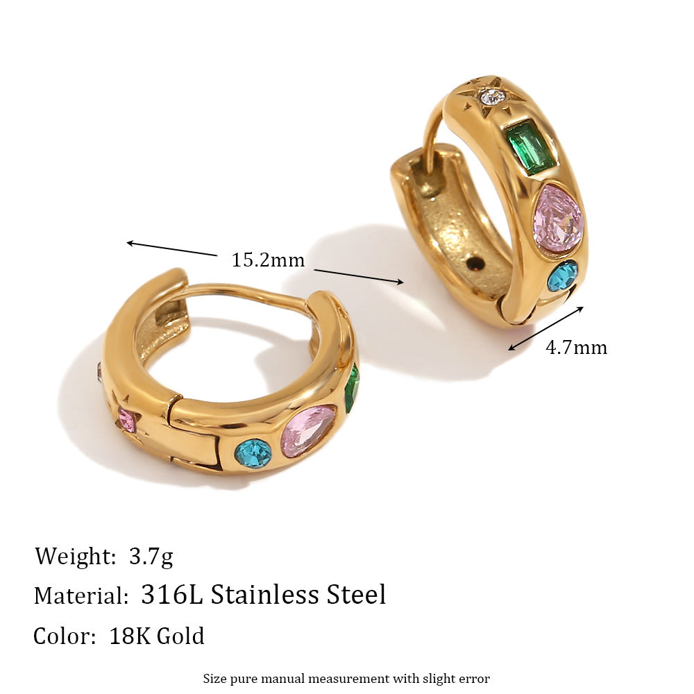 Fashion Niche Simple Retro Earrings Stainless Steel Plated 18K Gold Casting Micro-Inlaid Wave Earrings For Women