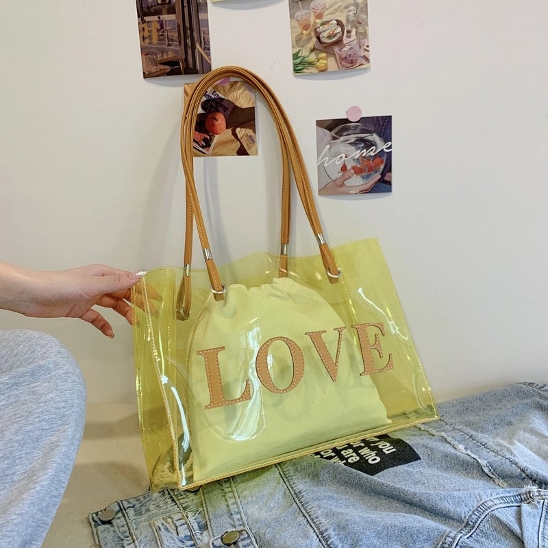 Women's Large PVC Letter Streetwear Square Open Tote Bag