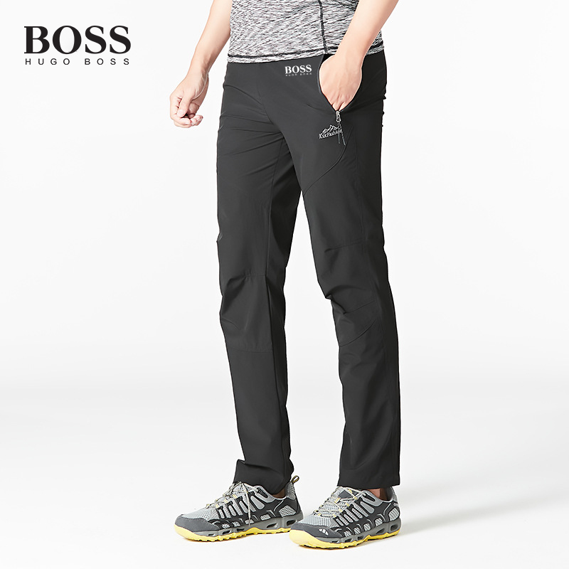 BOSS Men-s Large Size Elastic Ice Silk Sports Windproof Mountaineering Quick Dry Pants