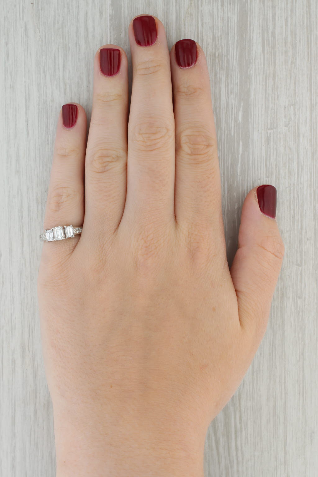 1.24ctw 3-Stone Emerald Cut Engagement Ring 14k White Gold Size 6.25