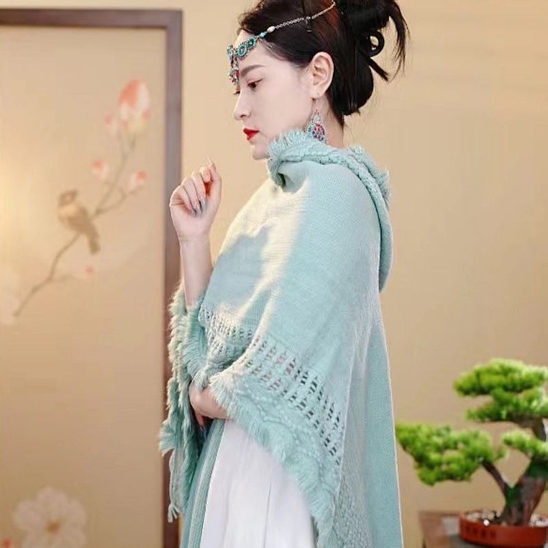 Travel Hooded Knitted Shawl Women's Ethnic Style Shawl Yunnan Lijiang Tibet Travel Photography New Cape Cape