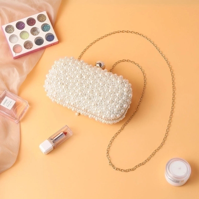 Pearl Embroidery Solid Color Oval Evening Bags