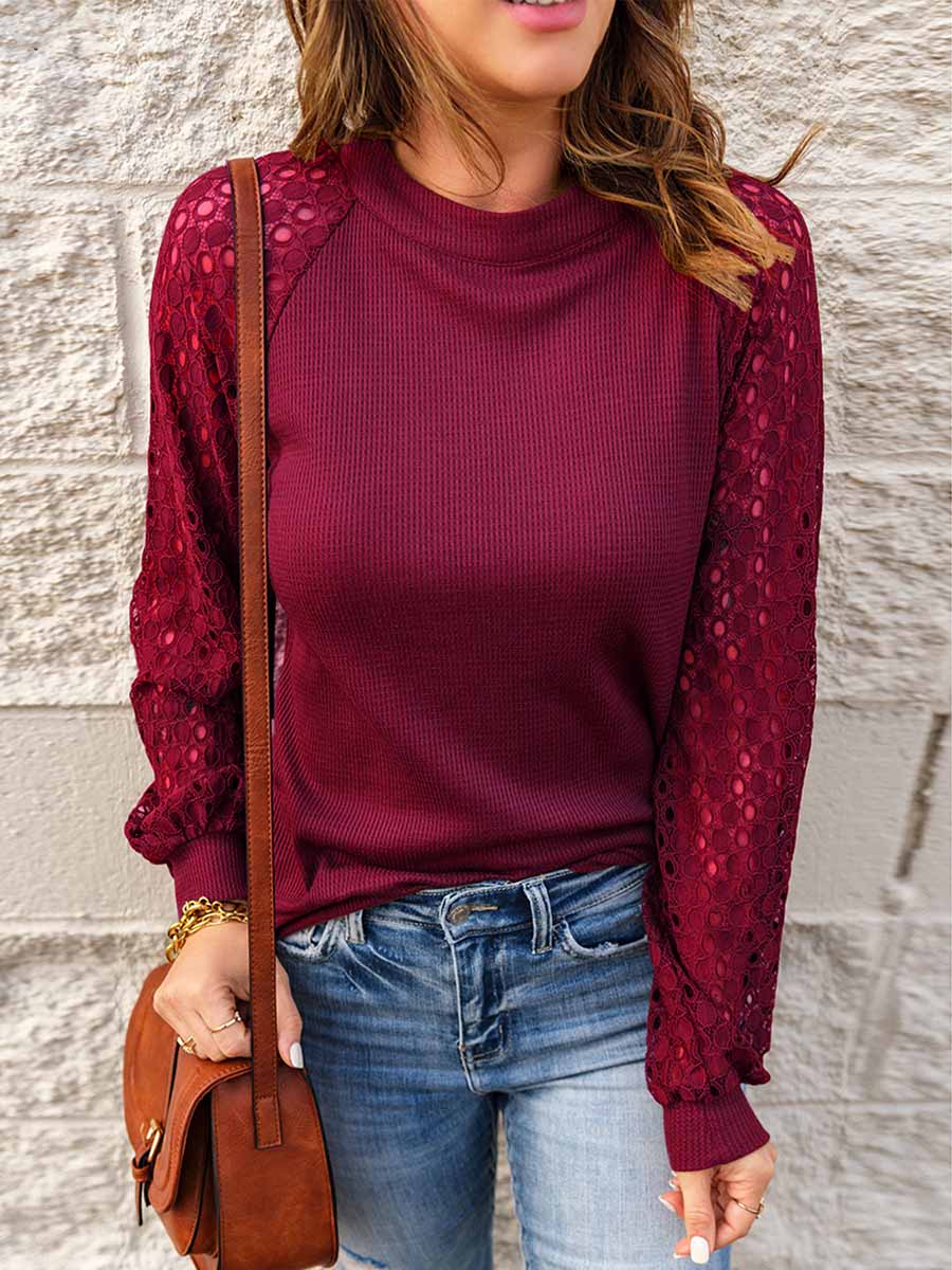 Lace Patchwork Long Sleeve Top (5 colors)