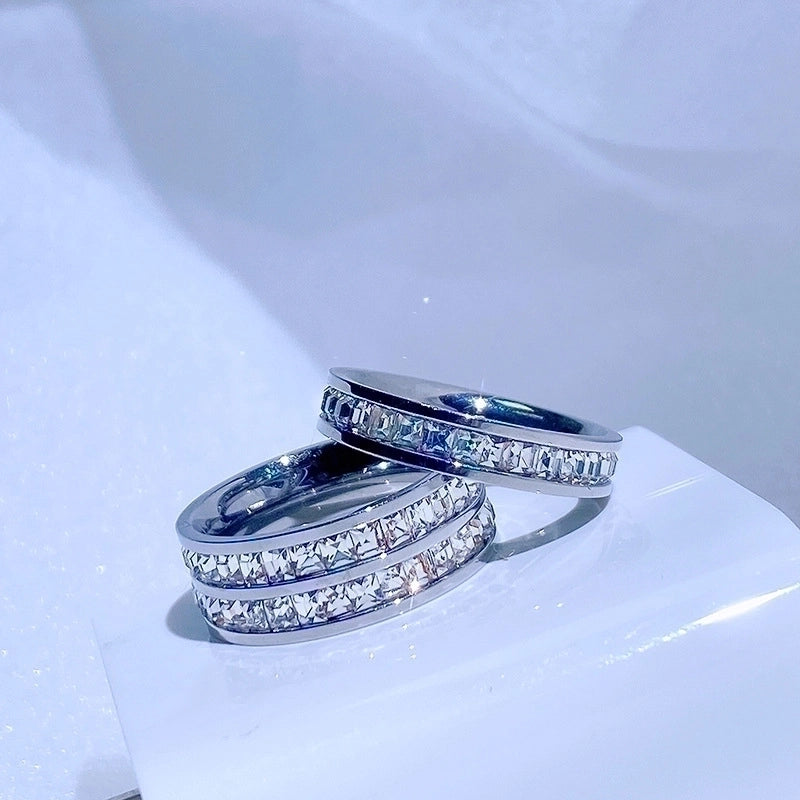 Fashion Circle Titanium Steel Plating Inlay Zircon Rings 1 Piece