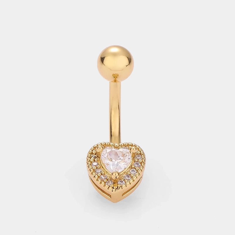 1 Piece Belly Rings Minimalist Classic Style Heart Shape Cat 316L Stainless Steel  Plating Inlay Zircon 14K Gold Plated Belly Rings