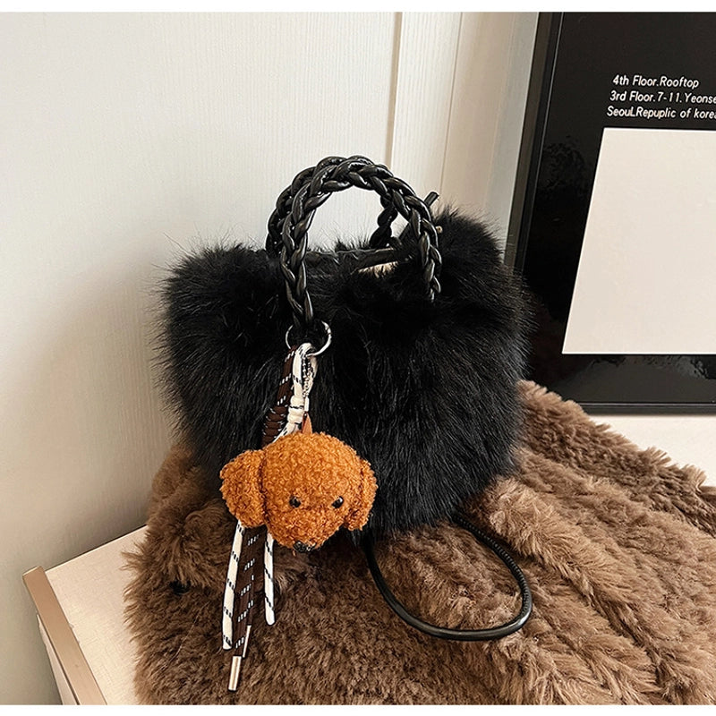 Women's Plush Solid Color Basic Square Magnetic Buckle Shoulder Bag Handbag Crossbody Bag