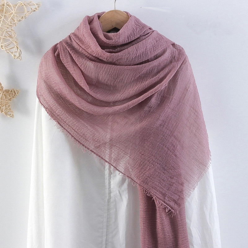 Hot Selling Solid Color Pleated Cotton And Linen Scarf Women's Bag Headscarf Crumpled Hair Fringe Bubble Scarf Women's Scarf Cover Head