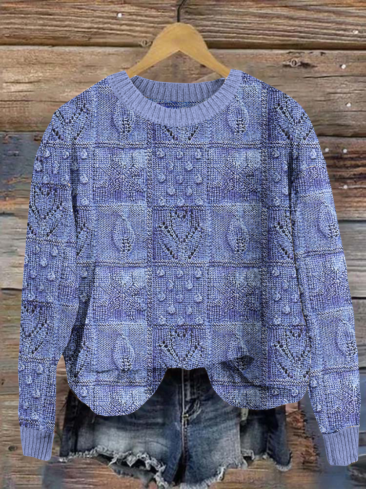 Vintage Knitted Jacquard Crew Neck Sweater