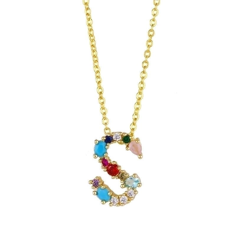 Copper Inlaid Zircon Letter Necklace