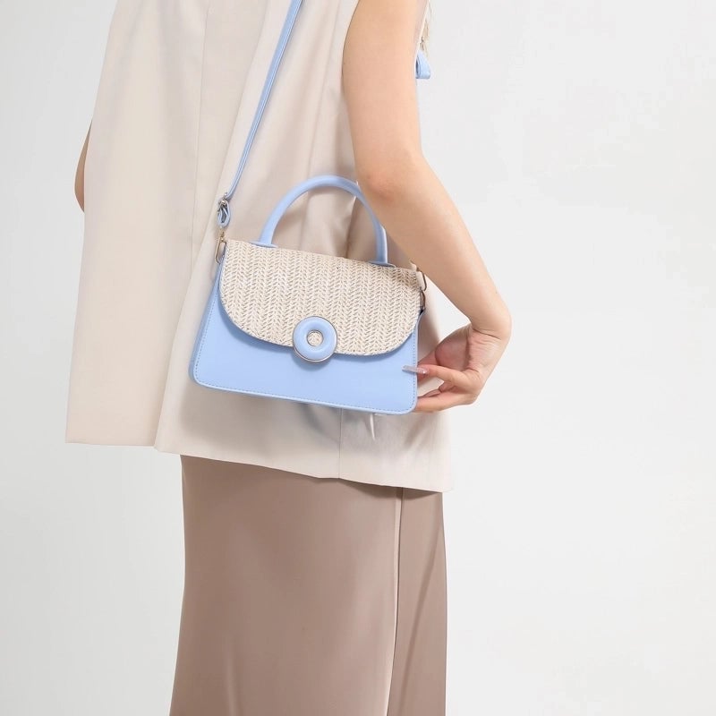 Women's Pu Leather Color Block Classic Style Sewing Thread Zipper Flip Cover Handbag Crossbody Bag