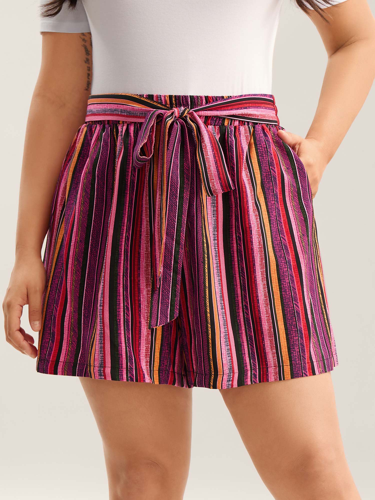 Rayon Colorful Stripes Wide-Leg Shorts