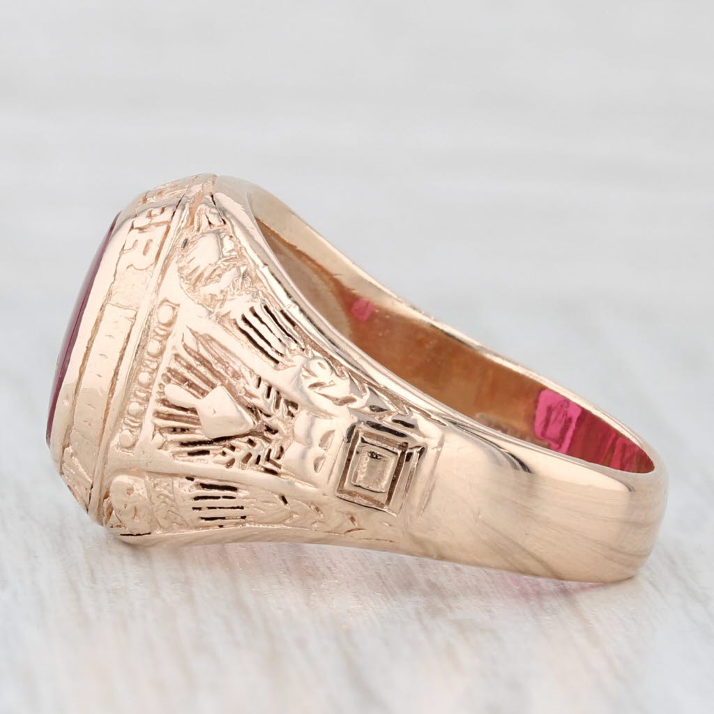 Vintage Masonic Signet Ring 10k Gold Lab Created Ruby Square Compass Blue Lodge